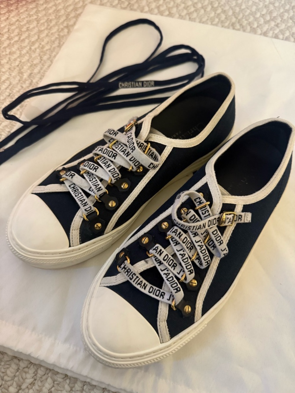Christian Dior Black Canvas Low-Top Sneakers with Logo Ribbon